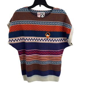 Throttleman Sweater Wool Multicolor Striped Short Sleeve Jumper Womens Small